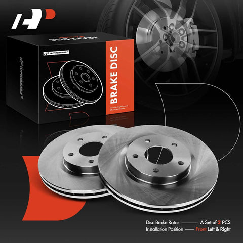 Front Vented Disc Brake Rotors Pair Compatible With Chrysler Dodge Jeep 2007 To 2017 Models, 11.57 inch, heavy-duty design.