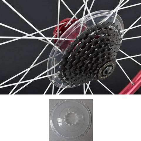 Transparent Freewheel Spoke Protector and Spoke Covers for Mountain Bikes, Chain Guard, Flywheel Guard, 2 Pack in use