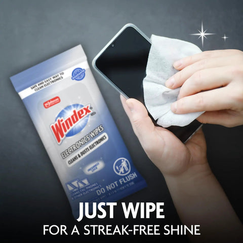 Person using Electronic Cleaning Wipes for Screens and Gadgets, Pre-Moistened, Resealable Pack, 25 Count on smartphone screen