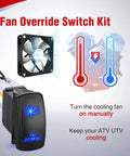 ATV UTV Fan Override Switch Kit With 16AWG Wiring Harness And 5 Pin Rocker Relay Plug And Play For Engine Cooling
