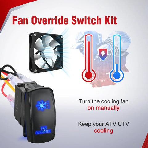 ATV UTV Fan Override Switch Kit With 16AWG Wiring Harness And 5 Pin Rocker Relay Plug And Play For Engine Cooling