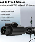Type 2 To Type 1 EV Charging Adapter With No Sweat Anti Drop Plug Handles, for J1772 charging, black, compatible with IEC62196