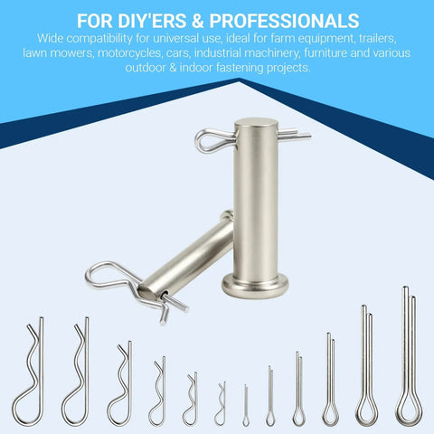304 Stainless Steel Cotter Pins and R Clips All In One Assortment Kit With 12 Sizes for DIY Projects