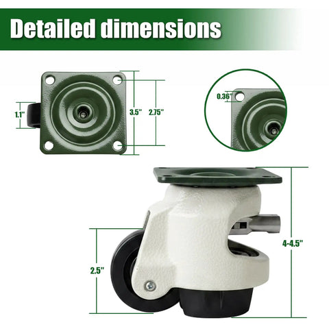 Detailed dimensions of Heavy Duty Leveling Casters Set Of 4 With Ratchet Handle Industrial Casters for precise fitting.