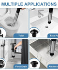 Rid Your Drain of Gunk Fast With Auto Air Pressure Plunger Blast Heavy Duty Sink Tube Kitchen Tool Portable Pumpless Action For A No Sweat Cleanup At Home in use on toilet, sink, and floor drain.