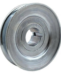 One And One Eighth Inch Bore 4 Inch Outside Diameter V Belt Pulley One Groove Web Sheave Carbon Steel Zinc Plated For A B 5L 4L Belts Motor Drive Built To Last 1020 Steel With Standard Keyseat And One Quarter By One Eighth Inch Screws, side view