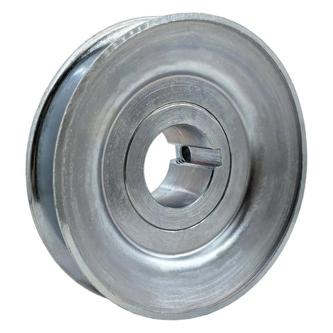 One And One Eighth Inch Bore 4 Inch Outside Diameter V Belt Pulley One Groove Web Sheave Carbon Steel Zinc Plated For A B 5L 4L Belts Motor Drive Built To Last 1020 Steel With Standard Keyseat And One Quarter By One Eighth Inch Screws, side view