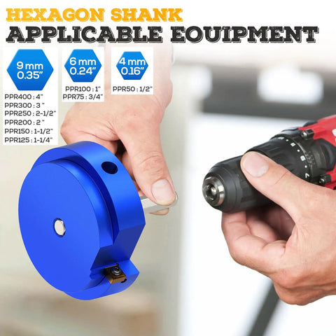 Nine Piece Set PVC Pipe Reamer Kit For Deburring And Edging One Half To Four Inch Pipes With Dual Blade Technology tool in use