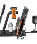 5-In-1 Do-It-All Galaxy Wireless Charging Station with devices docked, including watch, earbuds, and two phones, black