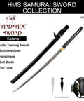 Stainless Steel Katana Iaito For Iaido Training with bamboo tsuba, 28 inch unsharpened blade with fuller groove, black saya