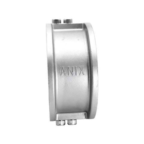 Heavy Duty Stainless Steel 316 Wafer Double Disc Spring Check Valve For Smooth Pipe Flow Ansi Class 150 Rated To Six Inch side view showing ANIX branding.