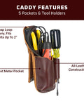 Electrician Pocket Caddy With Five Tool Pockets And Holders Full Leather Belt Pouch Up To 2 Inch Wide Made In USA Built Tough