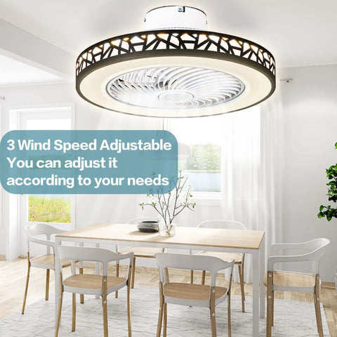 Compact Black Flush Mount Ceiling Fan With Lights And Remote Control, Low Profile Enclosed Design, dining area setting