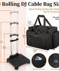 Rolling DJ Cable Bag With Laptop Pocket And Microphone Pocket Gear Case With 5 Fixed Compartments And Retractable Handle