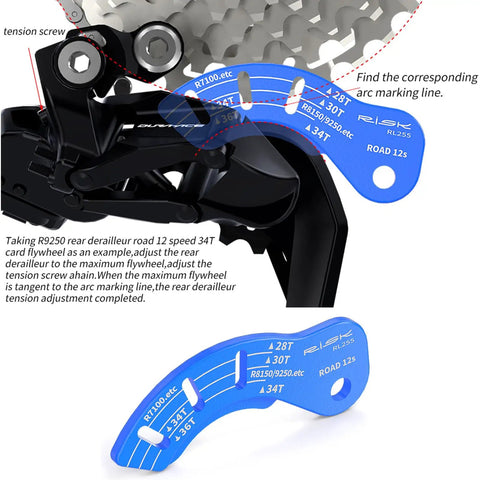 Close-up of 12 Speed Di2 Derailleur Adjustment Tool 2 Pack for Road Bikes Electronic Shifters, precision tuning gauge visible