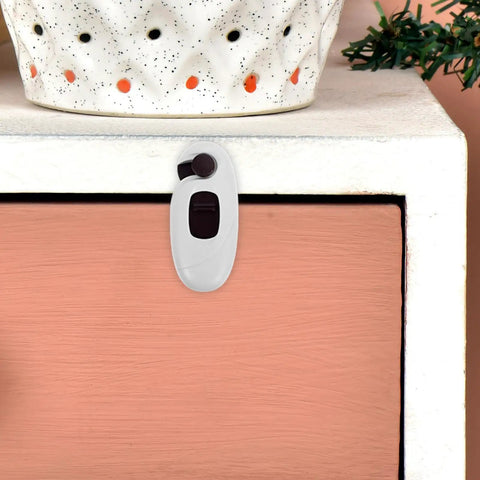 Kid Proof Cabinet And Fridge Locks With Double Button Design on drawer, easy installation, durable brown ABS, 5 pack