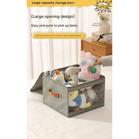 Heavy Duty Extra Large Storage Bins Foldable Moisture Resistant Moving Bags With Clear Window, open with stuffed toys inside.