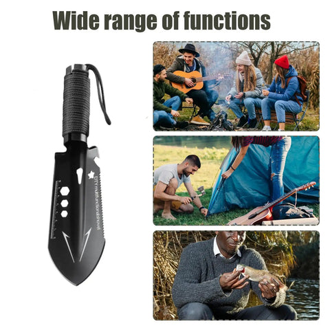 Ultra Lightweight Nine In One Camping Shovel Multitool with Bottle Opener Nail Puller Ruler Hex Wrench Saw for Backpacking Hiking