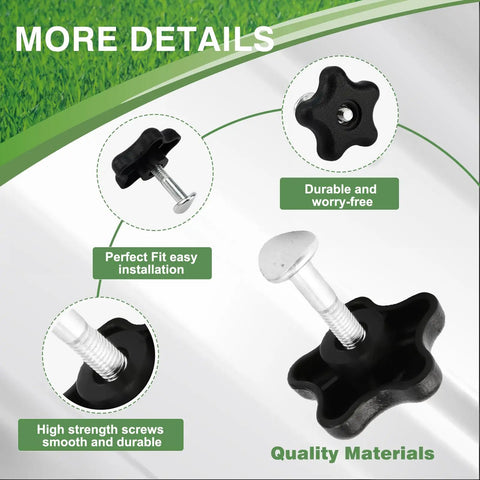 Two Piece Handle Knob And Screw Bolt Washer Replacement Kit For Lawn Mowers And Snow Blowers No Fuss Install Fits Part Numbers 92 2260 106 4161 107 3844 Bundle, showing handle knob and screw bolt close-up with installation details.