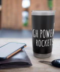 Rocketry Nerds Stainless Steel Insulated Tumbler For Engineers And STEM Buffs on table with phone and keys