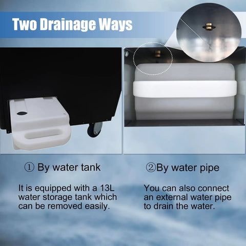 Pro Grade Heavy Duty Industrial Spot Cooler And Portable Commercial Air Conditioner Packing Badass 22500 Btu Hour Cooling drainage options with removable 13L tank.