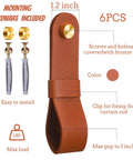 Close-up of brown leather curtain rod holder with gold cap, part of Six Piece Robust Leather Curtain Rod Holders With Universal Wall Mount Kits.