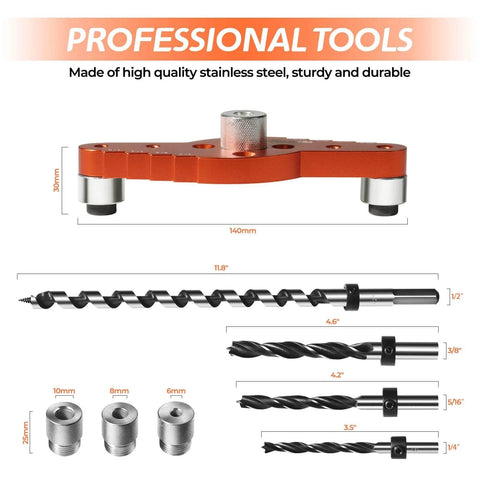 Self Centering Dowel Jig Kit With Drill Guide Scriber And Bits For Woodworking DIY Includes 1/4, 5/16, 3/8 And 1/2 Inch Drill Bits
