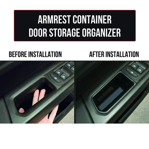 Before and after installation of Volkswagen Atlas 4 Piece Armrest Door Storage Organizer Box Tray Handle Set For 2018 To 2022 Atlas Cross Sport Front And Rear Doors Must Have Accessory Easy Install Direct Fit No Modification ABS Matte Finish