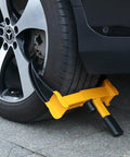 Universal Wheel Clamp Lock Set, Adjustable Anti Theft Tire Lock For ATV, SUV, Car, Golf Cart, Boat, And Motorcycle, installed on car wheel