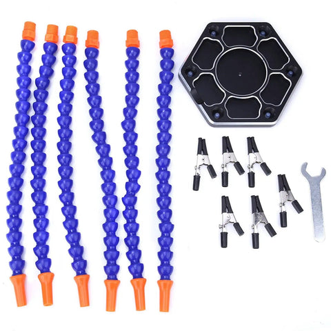 Six Flexible Arm Soldering Clamp Handy Third Hand Tool with base, clips, wrench, and helping hands for PCB soldering tasks