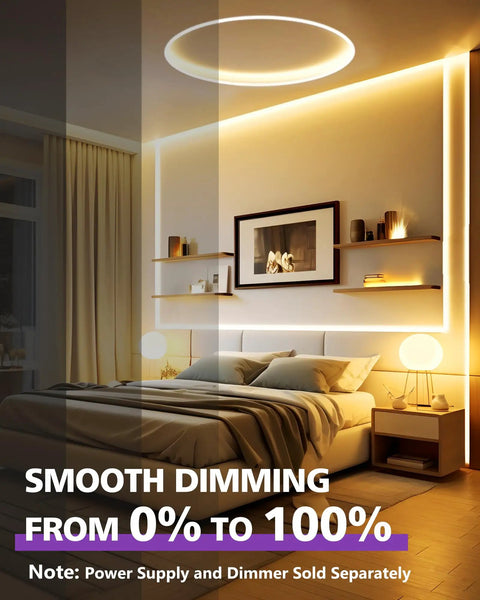 Bedroom with 24V LED Strip Lights 26.2ft Warm White 3000K Cuttable Tape With Self Adhesive Backing on walls