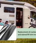 RV exterior side view: 1-inch black vinyl trim molding screw covers for travel trailers, 100 ft roll