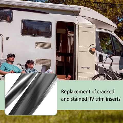 RV exterior side view: 1-inch black vinyl trim molding screw covers for travel trailers, 100 ft roll