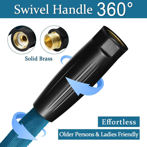 Garden hose 50 ft, SeaBlue braided TPE hose with black swivel handle and solid brass fittings