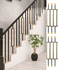 Top Shelf Metal Balusters and Staircase Spindles Measuring Thirty Seven Inches Tall for Deck Railings, Clean Black Gold Finish, Heavy Duty Anti Rust Steel Posts, No Sweat Floor Mounting with Adjustable Brackets, No Brainer for Lofts and Porches.