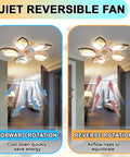 Bladeless Ceiling Fan With Lights 26.3 Inch Low Profile Flush Mount Indoor Fan demonstrating forward and reverse rotation modes.