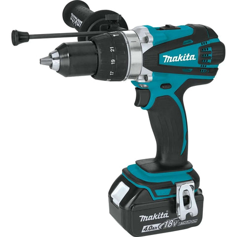 Hard Core Bad Boy 18V Cordless Hammer Driver Drill Kit Featuring 1/2 Inch Chuck And Two Speed Transmission with ergonomic grip.