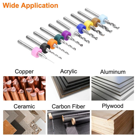 20 Pc Micro PCB Drill Bit Set 2.4mm Tungsten Carbide Twist Drill Bits with copper, acrylic, aluminum, ceramic, carbon fiber, plywood.