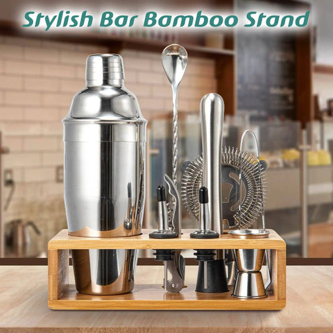 Ultimate Cocktail Shaker Set For Home Bartenders 18 8 Stainless Steel Mixology Kit with Bamboo Stand 10Piece Bar Tools