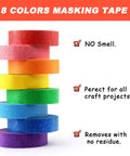 Eight Roll Rainbow Colored Masking Tape Set 0.6 Inch By 16 Yard Perfect For Crafting, Labeling, Scrapbooking, And Decor Projects