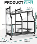 Heavy Duty Garden Tool Organizer Stand With Lockable Wheels Giant 36.25 Inch Long 15.75 Inch Wide 37.25 Inch Tall Storage Rack shown