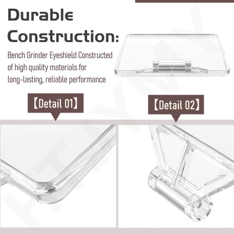 2 Pack Tough As Nails Bench Grinder Eyeshield Type 2 Safety Shield Replacement Cover For DW758 Workbench Tool With Easy Hook Up And Heavy Duty Spark Blocker, showing durable construction details.