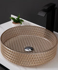 USZWBY Bathroom Vessel Sink, Tempered Glass Vessel Sink Artistic Vessel Sink Bowl, round design, 39.5CM size, counter top mount.