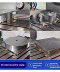 Heavy Duty CNC Eccentric Clamps M4 To M16 Hexagonal Fixture Stainless Steel Workholding Anchors With Nuts for Fast Rock Solid Clamping in CNC Machining Threaded for Industrial Use M4 Six Set in action on a CNC machine table.