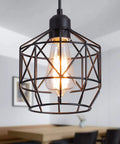 Industrial Pendant Light Fixture Black Basket Cage With E26 Base Rustic Farmhouse Ceiling Light in dining room setting