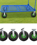 10 Inch Swivel Pneumatic Casters, Set Of 4 Heavy Duty Air Tires Rubber Wheels, featuring green rubber wheels mounted on steel bracket.