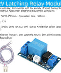 Two Pack 12V Latching Relay Modules For Home Automation And DIY Projects, 10A AC/10A DC Load, 250V Rating, 300mm Lead Wires, Compact 50x25.5x19mm Size, Ideal For Lamps, Appliances, Electronics And Small Motors, with blue PCB and wires