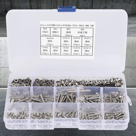 Killer 304 Stainless Steel Flat Head M3 Machine Screw Kit Bundle With Nuts Washers Wrench Keys Solid For Heavy Duty Home Repair And DIY Fixes Durable Anti Corrosion Metal Hardware 662 Pieces Smart Storage Box, open organizer case