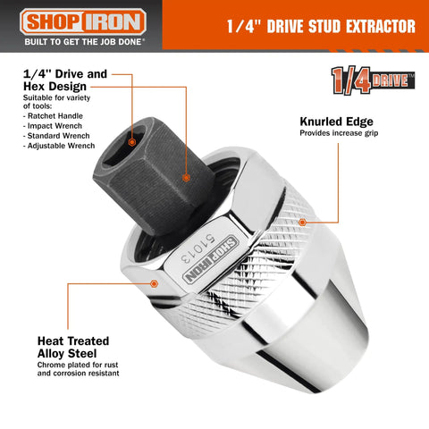 One Quarter Inch Drive Mini Damaged Bolt And Stud Extractor 51013 for impact wrenches, three-jaw design, heat-treated alloy steel.