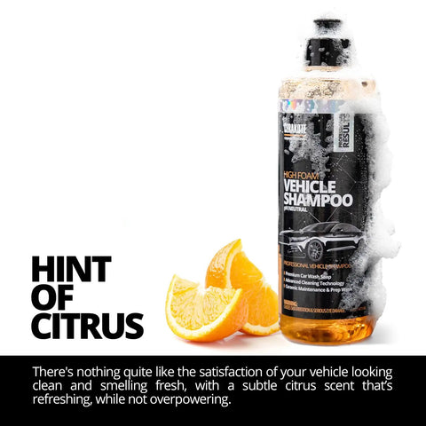 High Foam Vehicle Shampoo With Maximum Suds PH Neutral Car Wash Soap For Ceramic Coatings Citrus Scent Ceramic Safe No Brainer Rapid Rinse Formula For Foam Cannon Or Two Bucket Wash 32 Oz Bottle with citrus slices